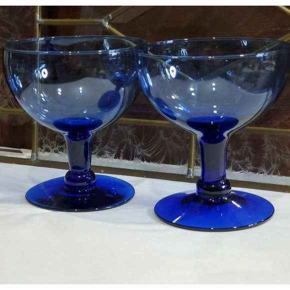 Set of 2 Cobalt Blue Crystal Champagne Cocktail Glasses dessert glass coupes 12z - Picture 4 of 9
